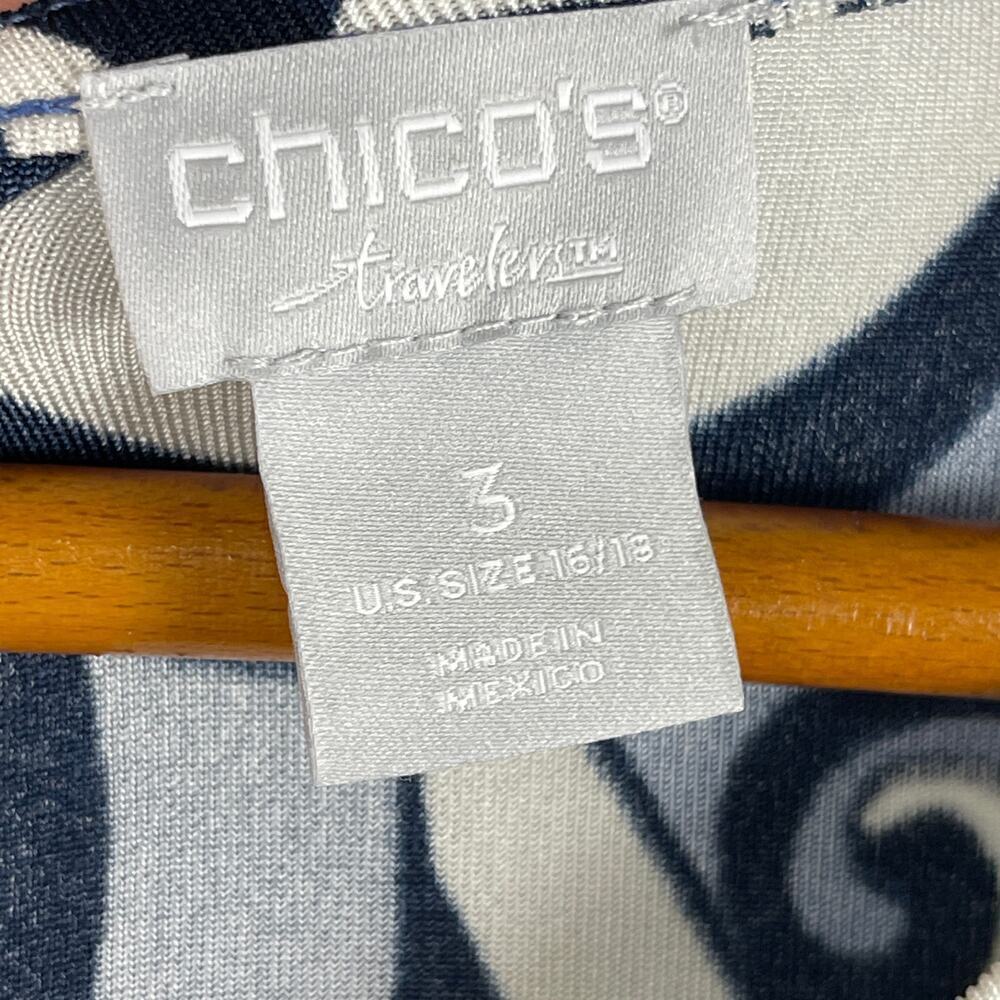 Chico’s Travelers Classic Crop Blue Grey Black Paisley Jumpsuit size 3 US 16 18 - Picture 6 of 12